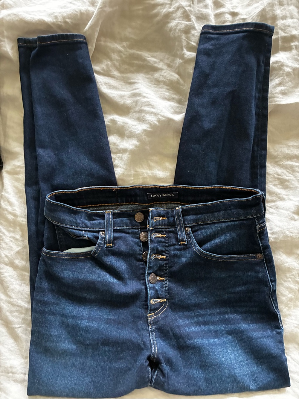 Lucky Brand Women's Dark Blue High-Rise Button-Fly Skinny Jeans